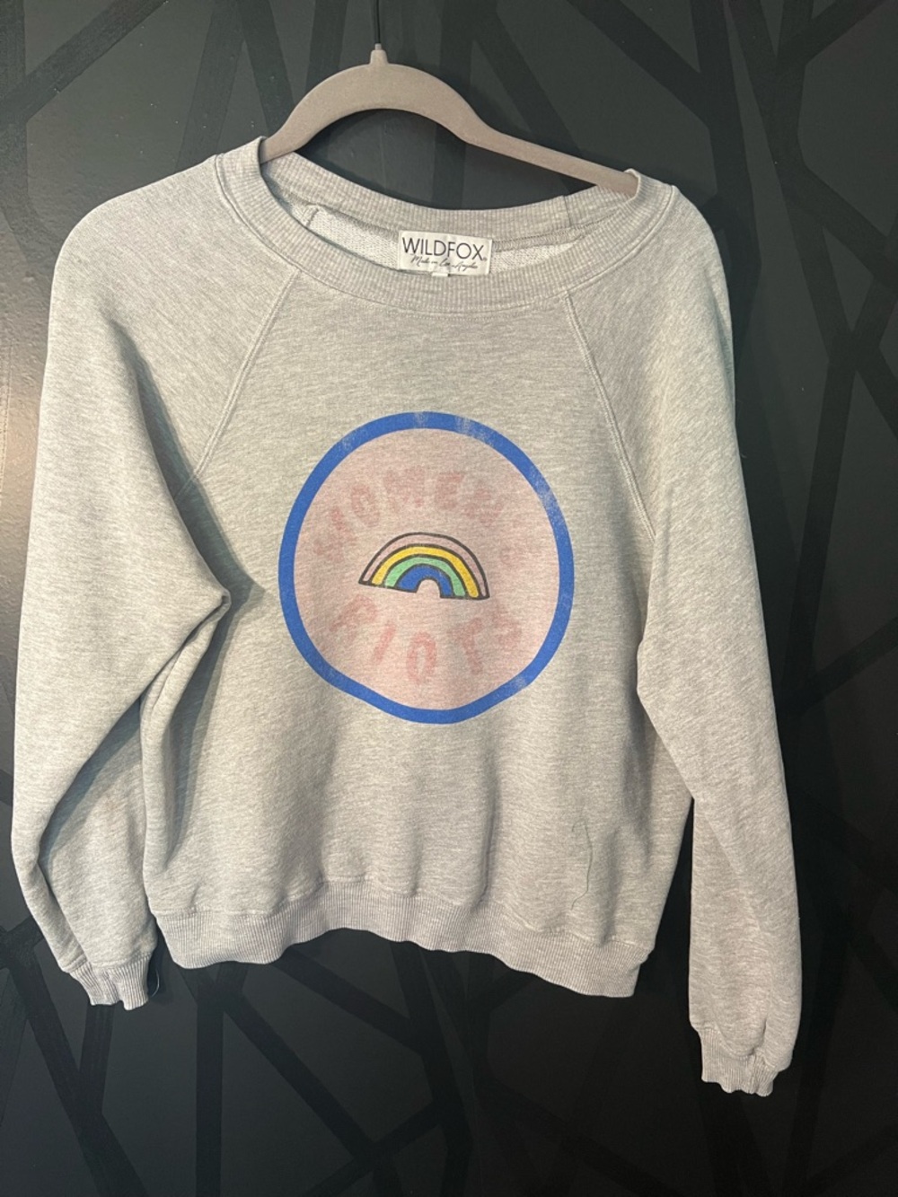 Wildfox Light Gray Crewneck with Rainbow Emblem